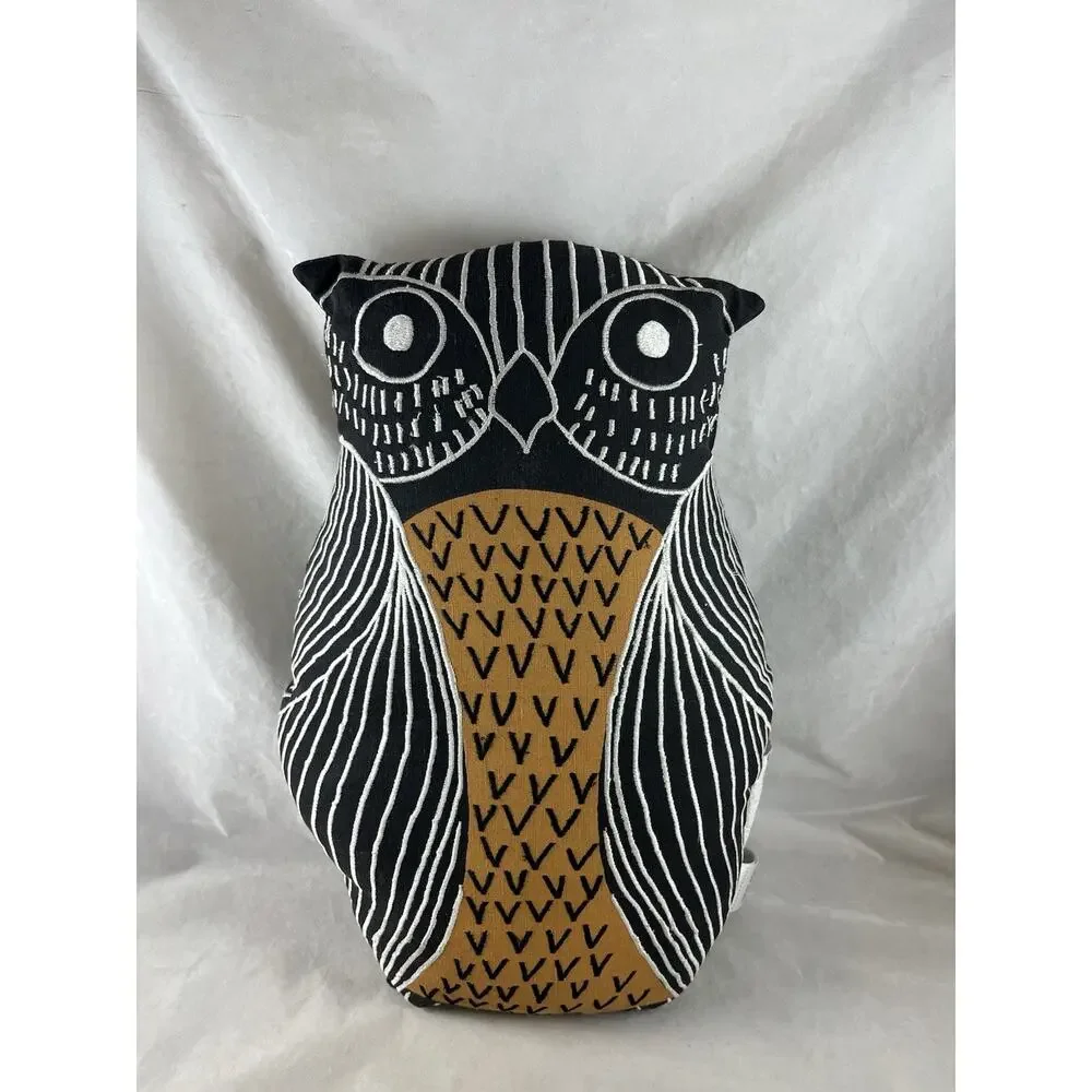 West Elm Owl Bird Throw Pillow Room Accent Decor 17 x 12 Boho Linen Cotton Blend